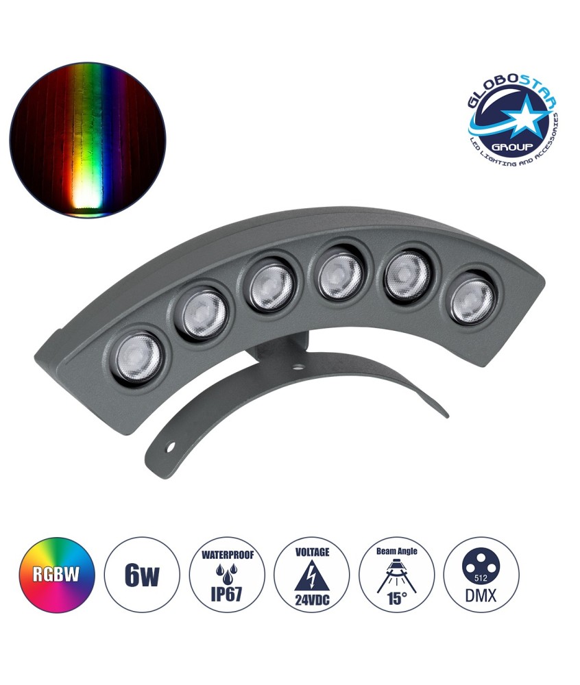 GloboStar® TREELIGHT-PLANTE 90459 Κυρτή Μπάρα Φωτισμού Wall Washer Ειδική για Φυτά - Δέντρα LED 6W 630lm 15° DC 24V Αδιάβροχο IP67 Μ18 x Π3.7 x Υ7.5cm RGBW DMX512 - Γκρι Ανθρακί - 3 Years Warranty